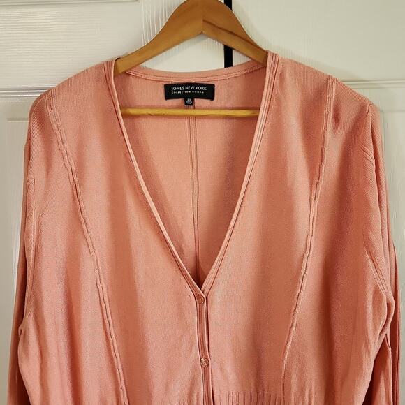 Jones New York Womens Salmon Colored Sweater Size 2X Lightweight Button Front - Picture 7 of 10